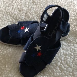 Red white and blue sandals